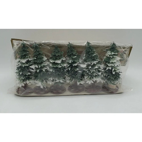 Vintage 6 Plastic Snow Cap Trees Deco by  Pine & Holly Decoration NIP Hong Kong - Picture 3 of 7